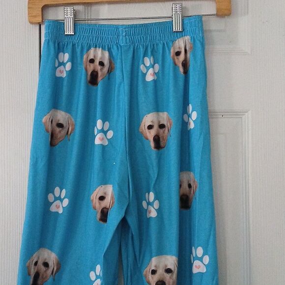 Dog face print turquoise blue white pajama bottoms Sz 10-11yrs NWOT - Picture 6 of 7